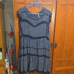 Free People Black and White Patterned Midi Dress